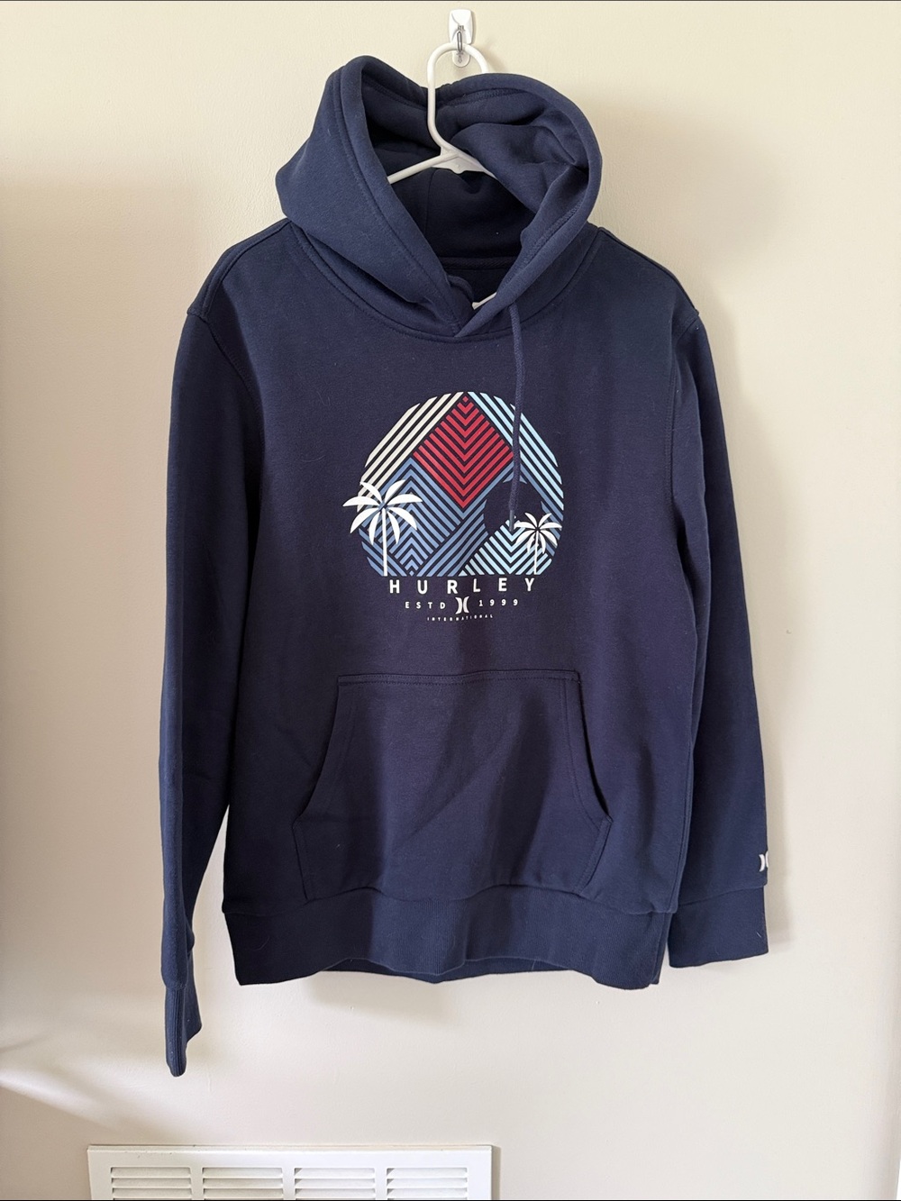 Hurley Navy Crewneck Hoodie with Geometric Palm Graphic